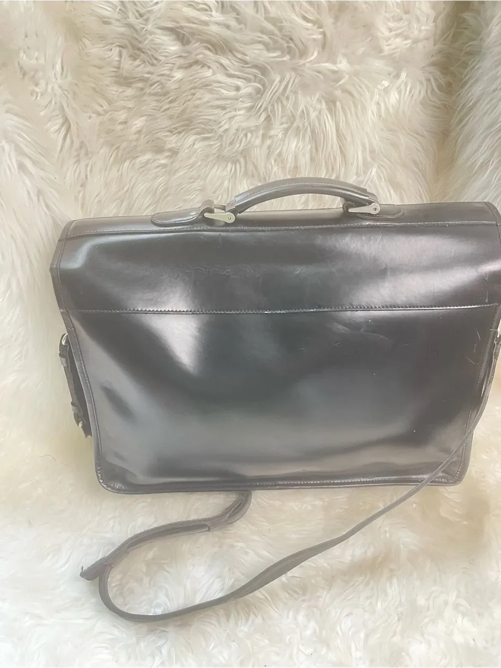Vintage ROOTS Canada Black Leather Briefcase Shoulder Bag - Men